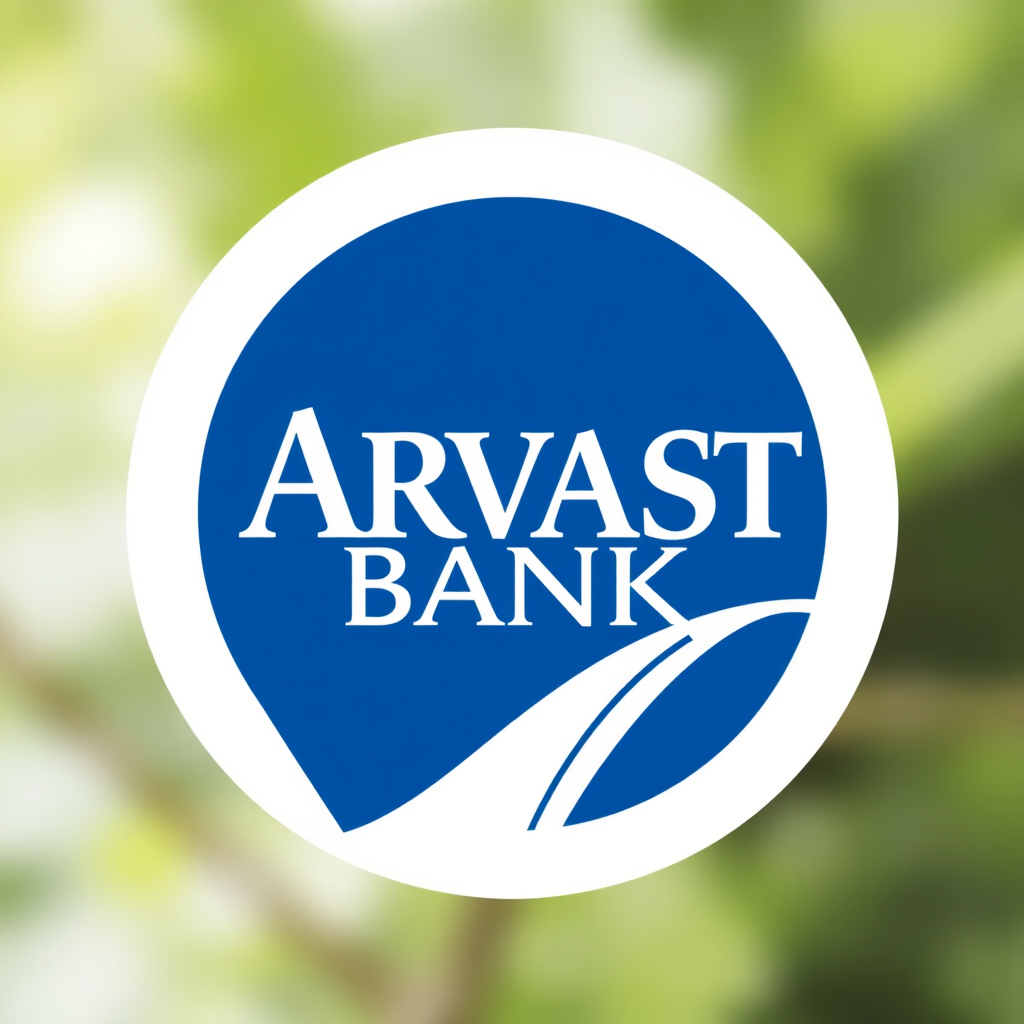 Arvest Bank logo featuring modern banking design with blue and white colors